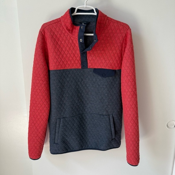 Marine Layer Cut & Sew Corbet Colorblock Pullover in Mood Indigo/Red - Picture 4 of 12